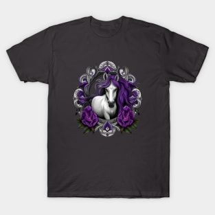 Horse Surrounded By Purple Violet Flowers New Jersey State Tattoo Art T-Shirt